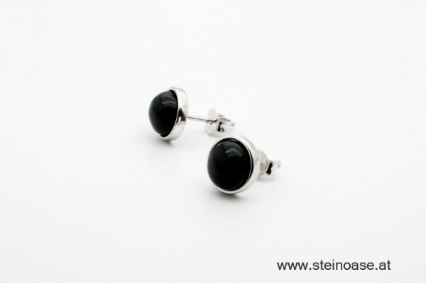 Ohrstecker Onyx, Silberfassung, 8mm